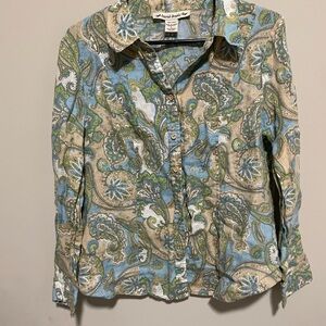 David Brooks Linen Paisley Shirt in Blue and Green